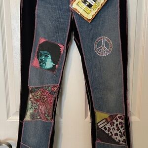 Embellished Patchwork Skinny Jeans - Blue